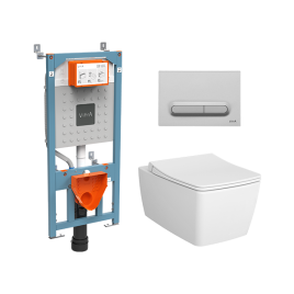 9820B003-7201 Комплект унитаза с инсталляцией Vitra Metropole с сиденьем микролифт и клавишей смыва Хром матовый