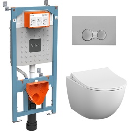 9830B003-7207  Комплект унитаза с инсталляцией Vitra Sento Rim-Ex с сиденьем микролифт и клавишей смыва Хром матовый