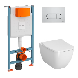 9855B003-7206 Комплект унитаза с инсталляцией Vitra Shift с сиденьем микролифт и клавишей смыва Хром глянцевый