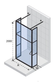 GRID GB404 300x900x2000 душевая перегородка, черный RIHO