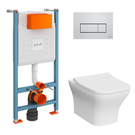 9875B003-7201 Комплект унитаза с инсталляцией Vitra Zentrum Square с сиденьем микролифт и клавишей смыва Хром глянцевый