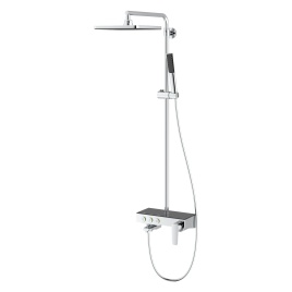 NG3501S Душевая стойка Niagara со смесителем и изливом, хром/черное стекло TESKA