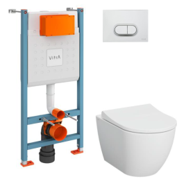 9856B003-7200 Комплект унитаза с инсталляцией Vitra Mia Round с сиденьем микролифт и клавишей смыва Хром матовый