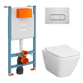 9856B003-7207 Комплект унитаза с инсталляцией Vitra Integra Square с сиденьем микролифт и клавишей смыва Хром глянцевый