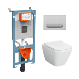 9856B003-7206 Комплект унитаза с инсталляцией Vitra Integra Square с сиденьем микролифт и клавишей смыва Хром матовый