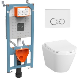 9856B003-7205 Комплект унитаза с инсталляцией Vitra Integra Round с сиденьем микролифт и клавишей смыва Хром глянцевый