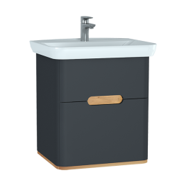 60834 Sento Тумба с раковиной с 2 ящиками 65 см с LED подсветкой цвет матовый антрацит VITRA