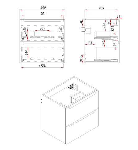D100RAL Тумба под раковину/столешницу Дион 100 Окрашивание по RAL фото 2