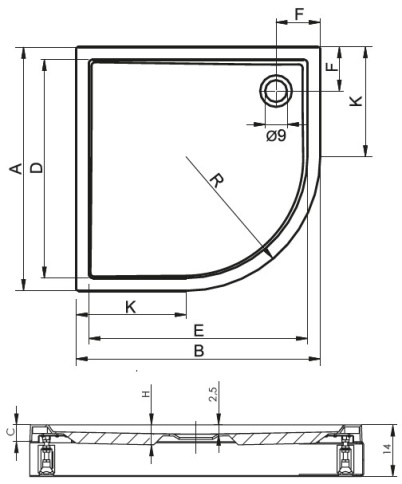 D002020005 Душевой поддон DAVOS 285 100x100 белый R550 с панелью RIHO фото 2