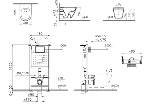 9003B003-7203 Комплект унитаза с инсталляцией Vitra S50 с сиденьем микролифт и кнопкой Root Round белой фото 2