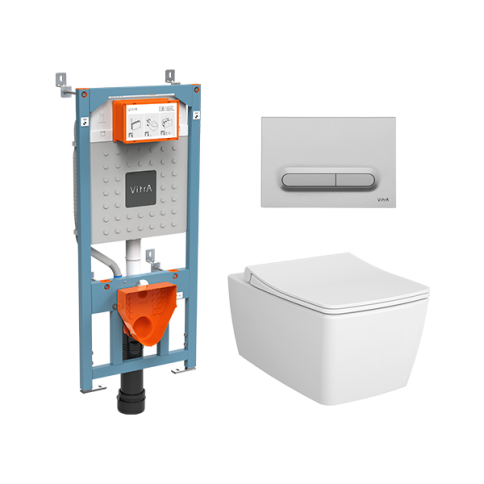 9820B003-7201 Комплект унитаза с инсталляцией Vitra Metropole с сиденьем микролифт и клавишей смыва Хром матовый фото 1