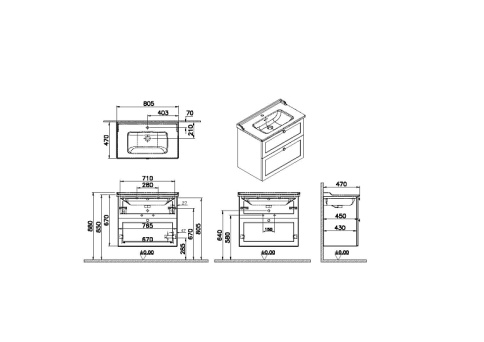 68869 Root Classic Тумба 80 см с классической раковиной 2 ящика матовый белый VITRA фото 2