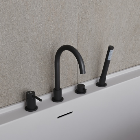 OL-669017-MB Y-LINE Смеситель для ванны с душевым гарнитуром черный матовый OLIVEEKA фото 2