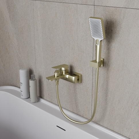 OL-639003A-BG D-LINE Смеситель для ванны с душевым гарнитуром матовое золото OLIVEEKA фото 2