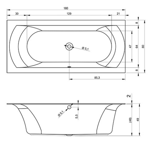 B142001005 LINARES Ванна 180x80 RIHO фото 2