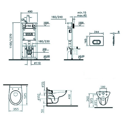 9773B003-7203 Комплект унитаза с инсталляцией Vitra Normus с сиденьем и кнопкой смыва Матовый Хром фото 2