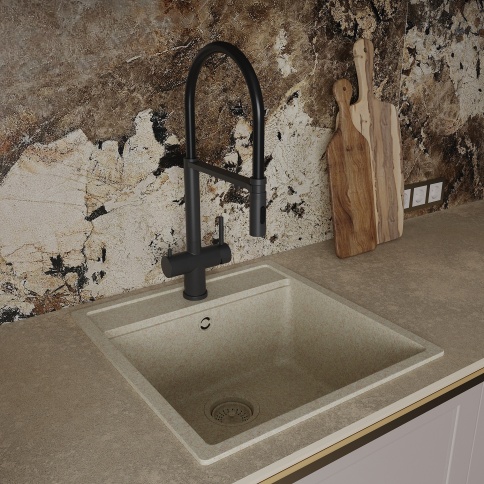 OL-458009-MB Кухонный смеситель с гибким изливом черный матовый OLIVEEKA фото 2