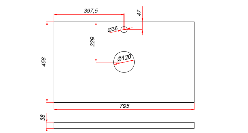 SPL80T Столешница 80см пластик HPL 38 Туя (1 вырез) фото 2