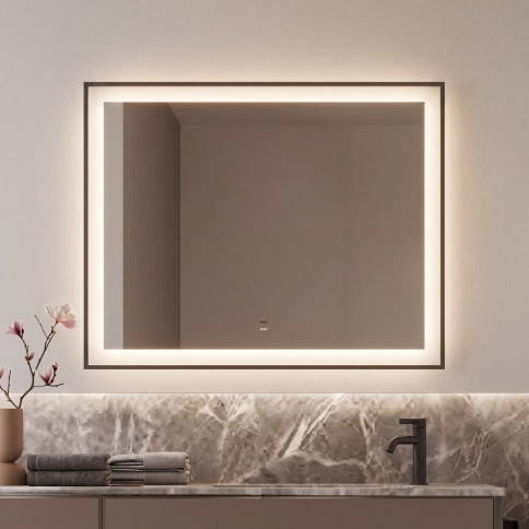 LED-00003252 Зеркало МАТЕРА 100х80 с бесконтактной подсветкой черный JORNO фото 1