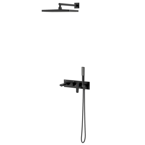 AS3180 Встраиваемый смеситель Life с изливом душевой лейкой и головным душем черный TESKA фото 1