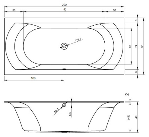 B144001005 LINARES Ванна 200x90 RIHO фото 2