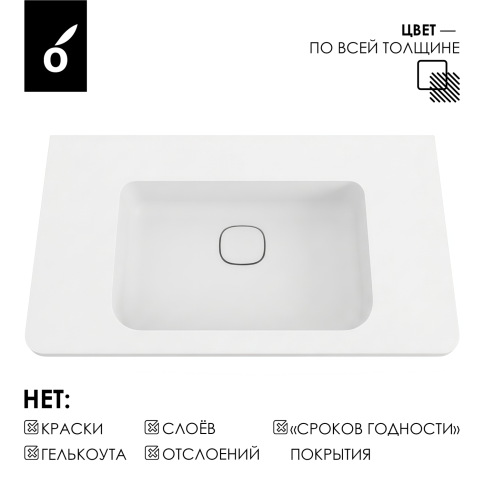 U80W Раковина накладная Урбан (Urban) 80см  (без отв. под смеситель) белый матовый OLIVEEKA фото 4