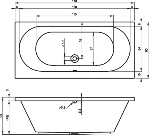 B055001005 CAROLINA 170 Ванна 170x80 RIHO фото 2