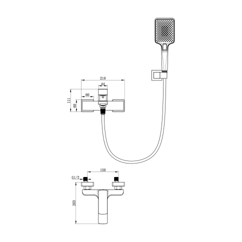 OL-639003A-MB D-LINE Смеситель для ванны с душевым гарнитуром черный матовый OLIVEEKA фото 3