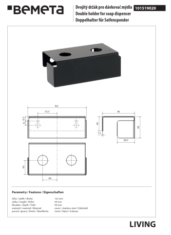 101519020 LIVING Двойной держатель для дозатора мыла черный BEMETA фото 3