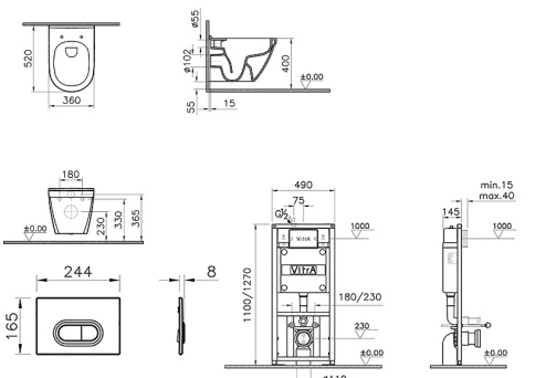 9003B003-7201 Комплект унитаза с инсталляцией Vitra S50 с сиденьем микролифт и кнопкой смыва Хром фото 3