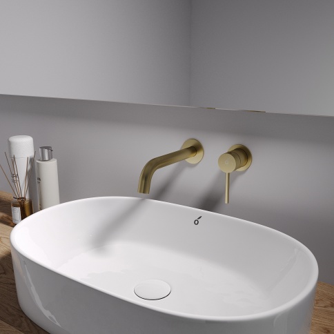 OL-88869017-BG Y-LINE Смеситель для раковины настенный матовое золото OLIVEEKA фото 2