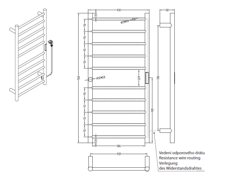 704151041 Электрический полотенцесушитель 450х960мм 130W полированная сталь BEMETA фото 2