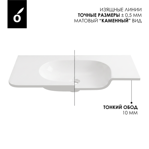 MA100W Раковина накладная Милу (Milu) 100см (без отв. под смеситель) белый матовый OLIVEEKA фото 3