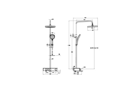 A47309EXP CORE Round Душевая стойка с термостатом с изливом, верхним и ручным душами хром VITRA фото 7
