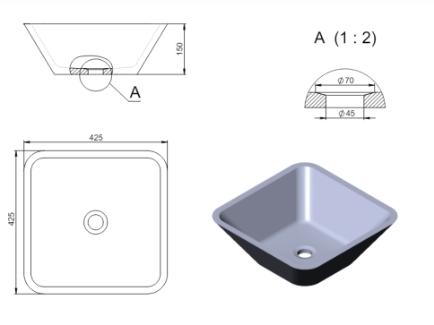 2.02.004.44.4 SATURN Раковина 42x42 Nano Concrete бетон HOLBI фото 2