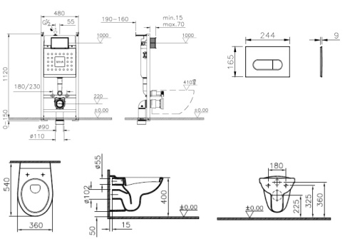 9773B003-7207 Комплект унитаза с инсталляцией Vitra Normus с сиденьем термопласт с микролифтом и клавишей смыва Белый фото 2