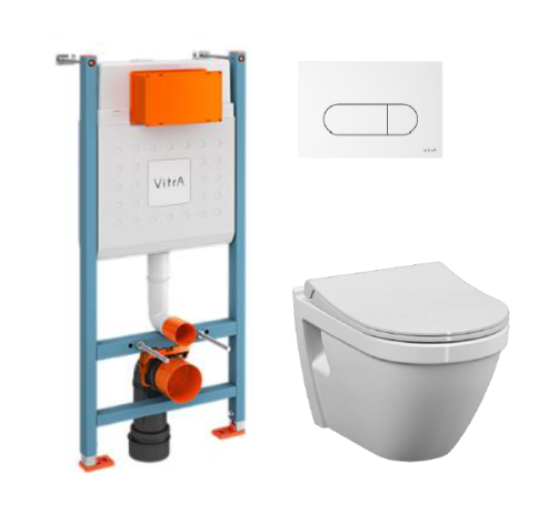 9003B003-7203 Комплект унитаза с инсталляцией Vitra S50 с сиденьем микролифт и кнопкой Root Round белой фото 1