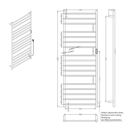 704151064 Электрический полотенцесушитель 600x1680мм 285W белый матовый BEMETA фото 2