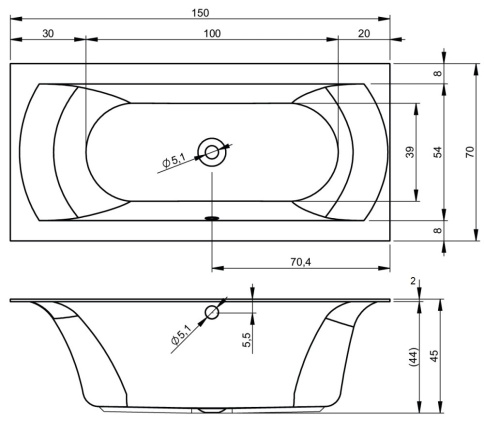 B139001005 Ванна LINARES Ванна 150x70 RIHO фото 3