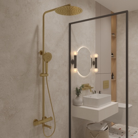 OL-739902-BG Y-LINE Душевая стойка с термостатом матовое золото OLIVEEKA фото 2