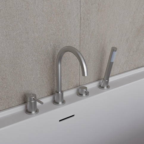 OL-669017-BN Y-LINE Смеситель для ванны с душевым гарнитуром брашированный никель OLIVEEKA фото 2