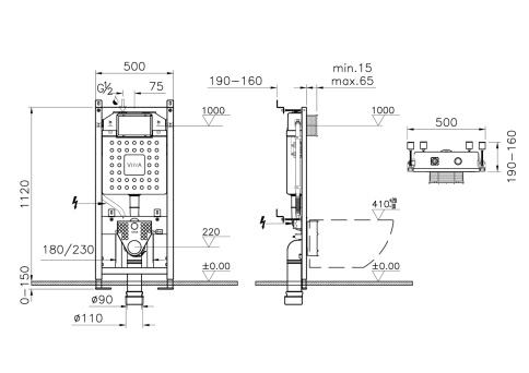 9820B003-7201 Комплект унитаза с инсталляцией Vitra Metropole с сиденьем микролифт и клавишей смыва Хром матовый фото 3