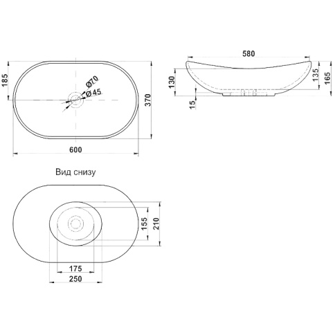 *7811AMB-805 Раковина 62х36 см MELANA MLN-7811AMB черная матовая JORNO фото 3