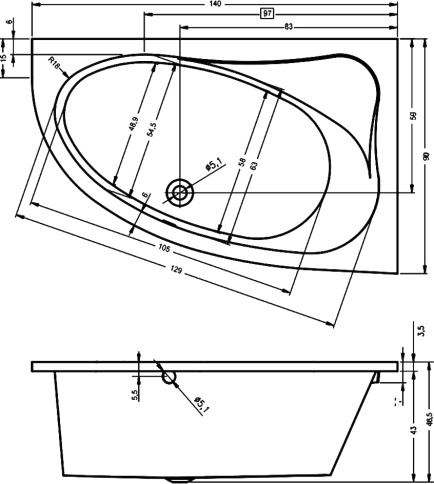 B020001005 LYRA 140 L Ванна 140x90 RIHO фото 3