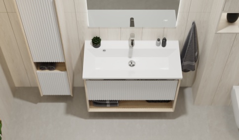 Toss.01.90/P/SS-W/JR Тумба Tossony 90 подвесная Сонома светлая/Белый белый JORNO фото 2