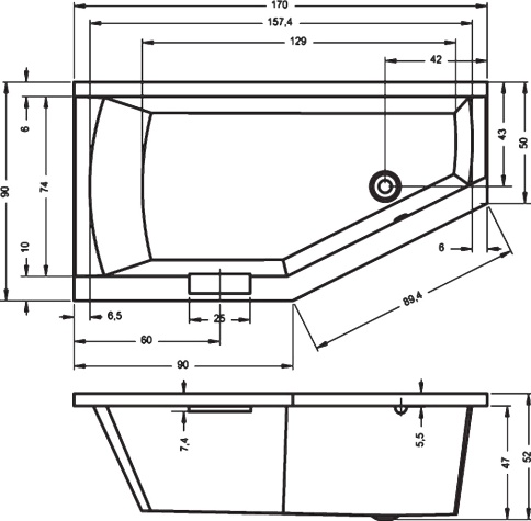 B031001005 GETA 170 R Ванна 170x90 RIHO фото 2