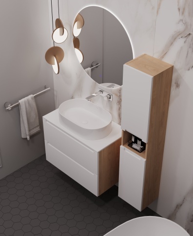 D60BD Тумба под раковину/столешницу Дион 60 Белый мат/Дуб фото 3