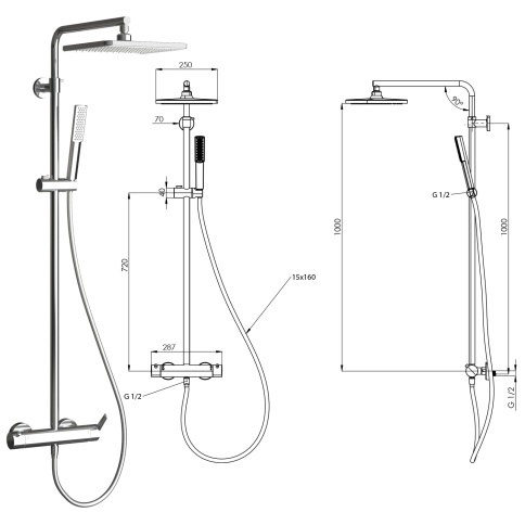DK2301C Душевая стойка Devon со смесителем, хром TESKA фото 2
