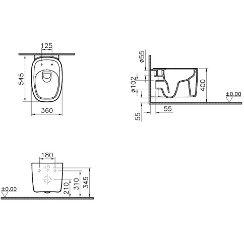 7830B401-0075 Plural Rim-Ex безободковый подвесной унитаз без сиденья белый матовый фото 3