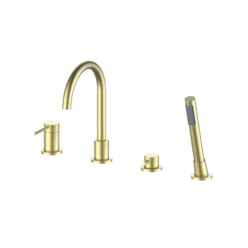 OL-669017-BG Y-LINE Смеситель для ванны с душевым гарнитуром матовое золото OLIVEEKA фото 1